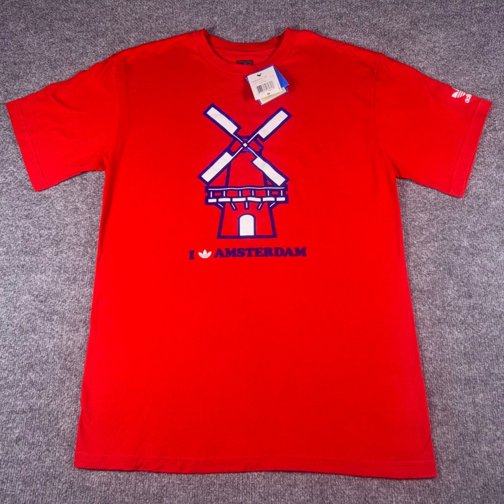 Vintage Authentic Adidas Originals Amsterdam Tee Red Windmill Graphic 2006 M NWT
